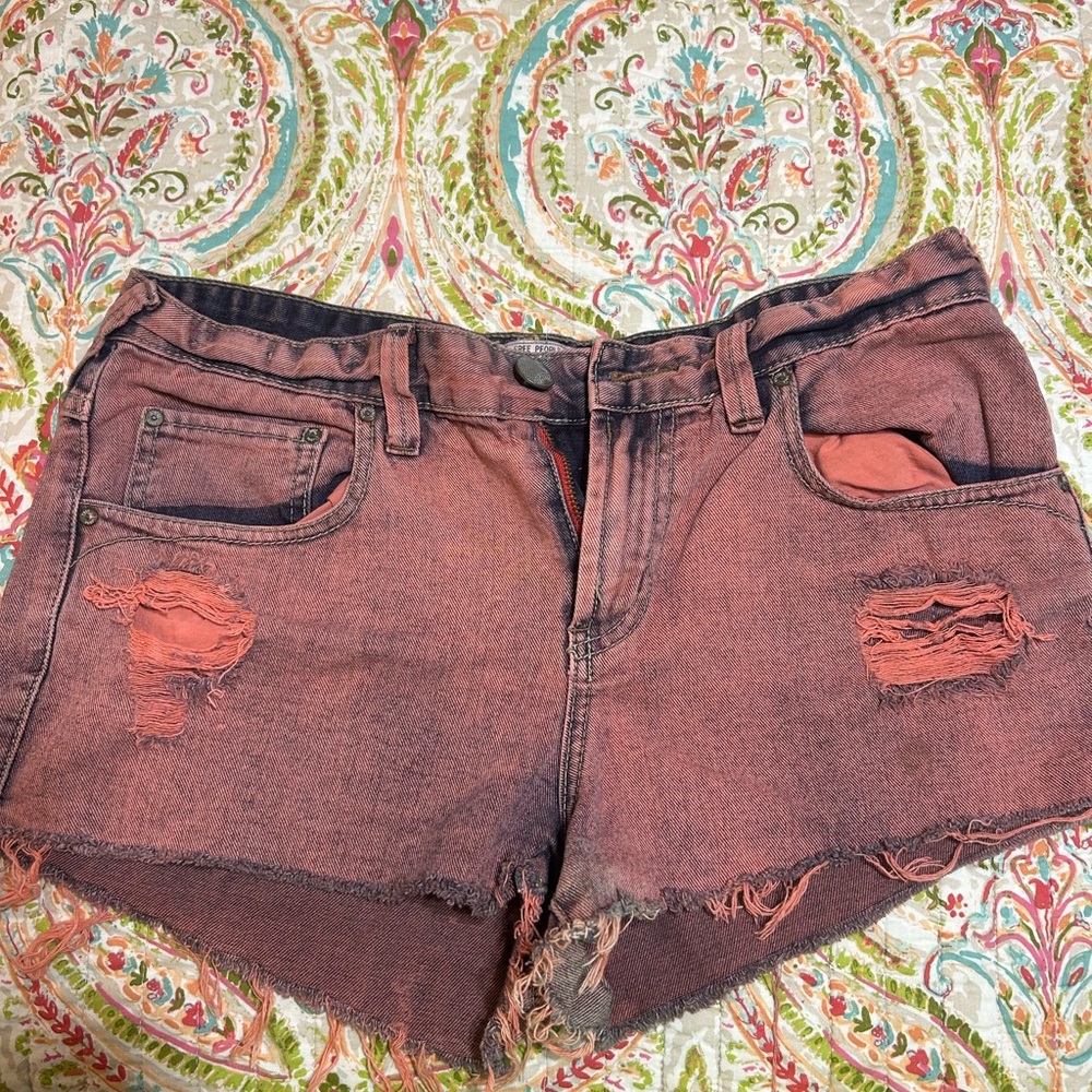 Free People Pink Distressed Jean Shorts